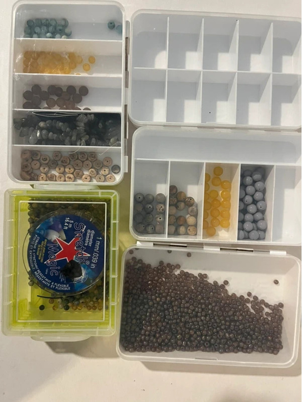 5 Boxes of beads stackable organizer boxes variety of colors